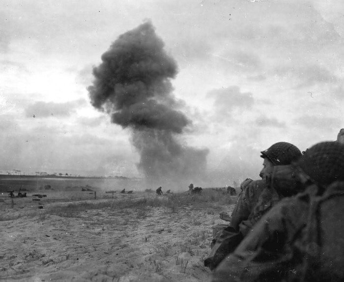 A grenade exploded on the beach of Utah Beach during the D-Day